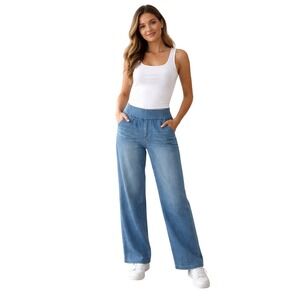 A New Day Womens Wide Leg Pull On Jeans Light Wash Blue Stretch Denim Medium